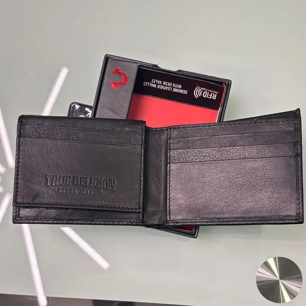 True Religion Black and Silver Leather Wallet